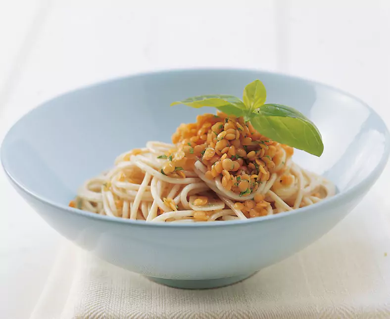 Spaghetti mit Linsen-Knoblauch-Pesto - Rezeptbild - Pastabuch.jpeg