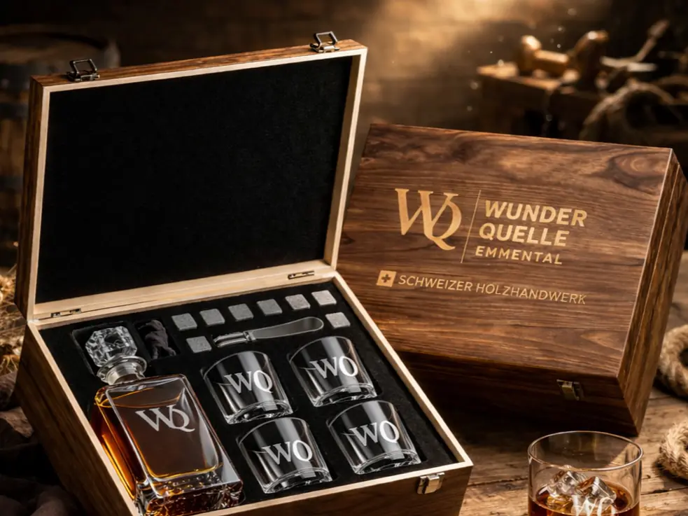 Whisky-Geschenkset in edler Holzbox – Wunderquelle Emmental